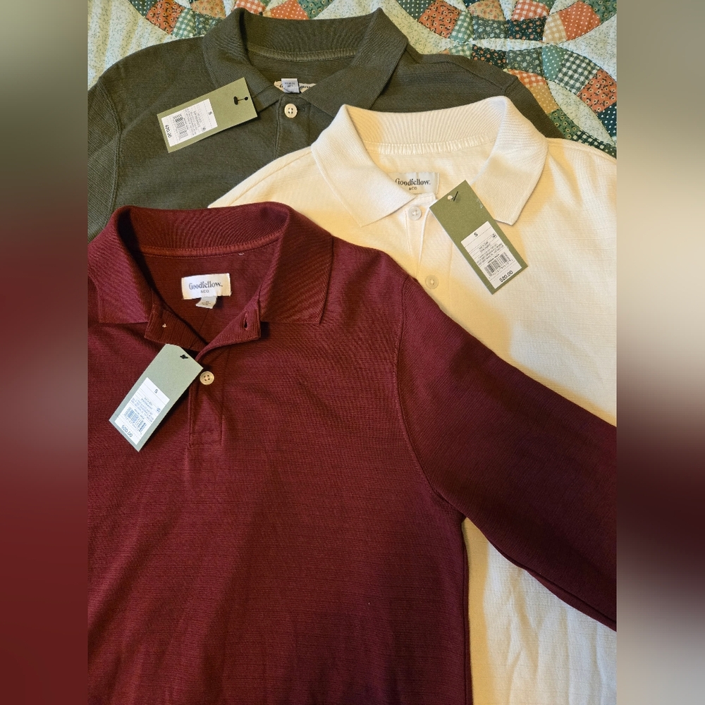 Set of THREE Goodfellow & Co Men's Long-sleeve Polo Shirts Size Small